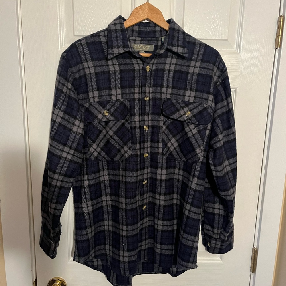 Navy and Gray Plaid Button-Down Shirt